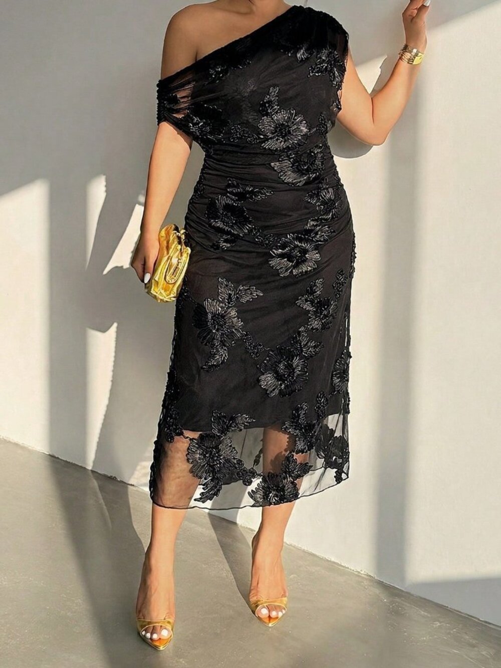 Black Elegant Women's Plain Asymmetrical Bodycon Evening Dress - Picture 6 of 6